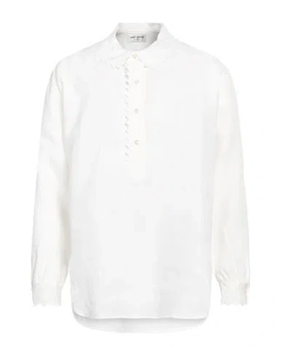 Saint Laurent Man Shirt White Size 16 Linen, Polyester