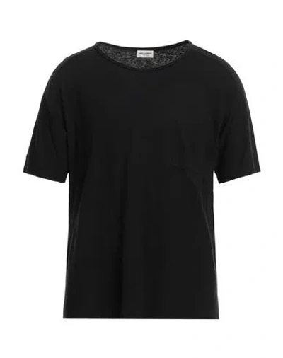 Saint Laurent Man T-shirt Black Size L Cotton, Linen