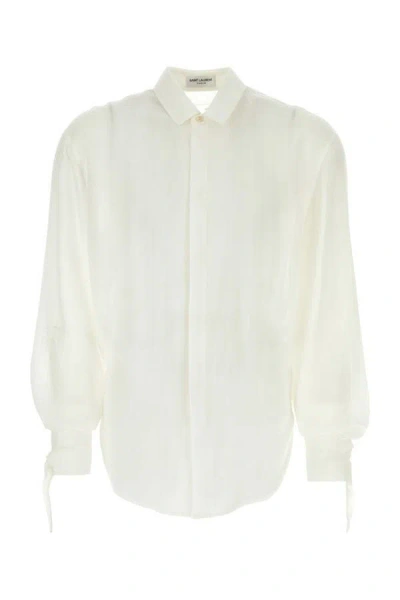 Saint Laurent Stand-collar Silk Shirt In White