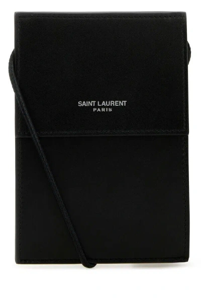 Saint Laurent Man Black Leather Pouch In Multicolor