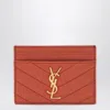 Saint Laurent Monogram Matelasse Leather Card Holder In Orange