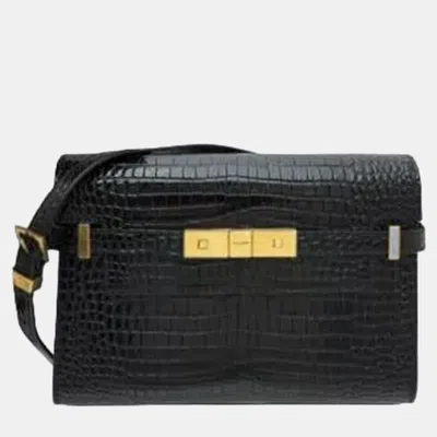 Pre-owned Saint Laurent Manhattan Black Embossed Leather Shoulder Bag