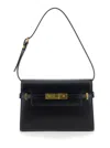 Saint Laurent 'manhattan' Black Shoulder Bag With Engraved Logo In Leather Woman In Multicolor