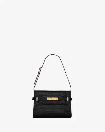 Saint Laurent Manhattan Crocodile Shoulder Bag In Black