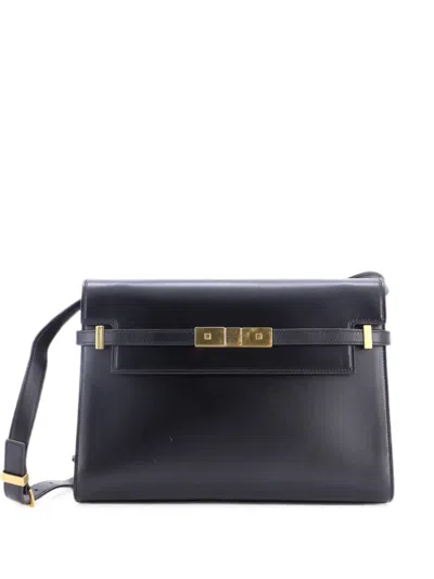 Pre-owned Saint Laurent Manhattan Leather Medium Shoulder Bag In Black