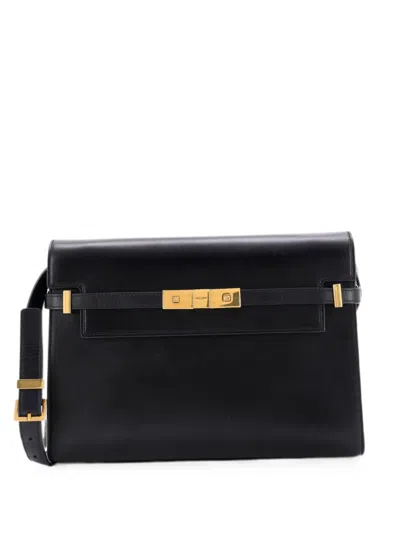 Pre-owned Saint Laurent Manhattan Leather Medium Shoulder Bag In Black