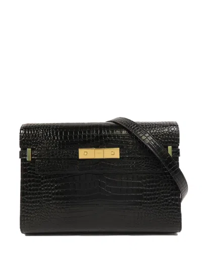 Pre-owned Saint Laurent Manhattan Leather Shoulder Bag In Black