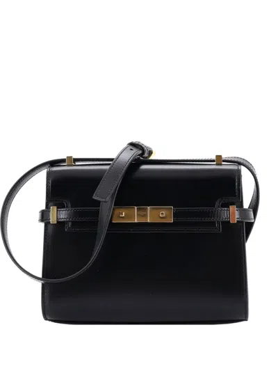 Pre-owned Saint Laurent Manhattan Leather Small Shoulder Bag In Black