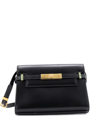 Pre-owned Saint Laurent Manhattan Leather Small Shoulder Bag In Black