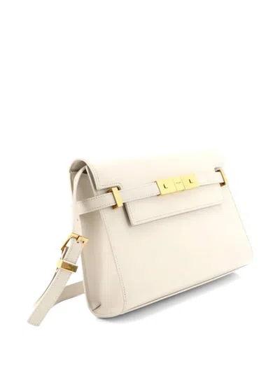 Pre-owned Saint Laurent Manhattan Leather Small Shoulder Bag In White