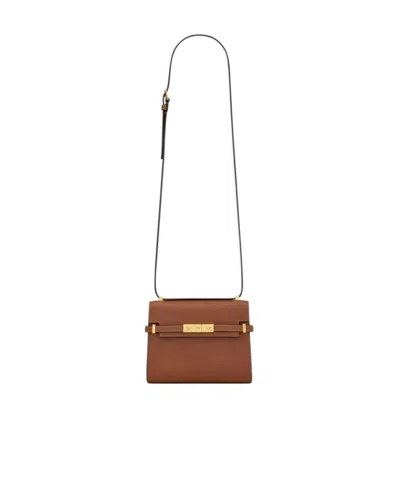 Saint Laurent Manhattan Mini Crossbody Bag In Aged Vegetable-tanned Leather In Brown
