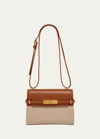 Saint Laurent Manhattan Leather And Canvas Shoulder Bag In Brown