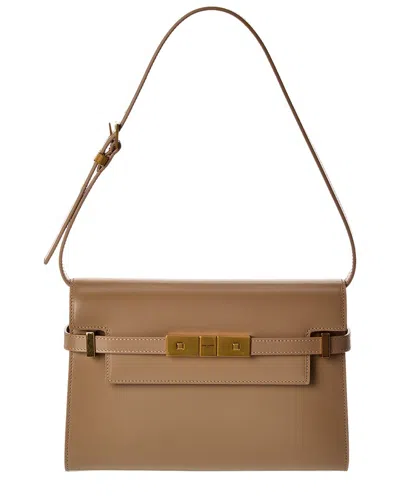 Saint Laurent Manhattan Small Leather Shoulder Bag In Sand