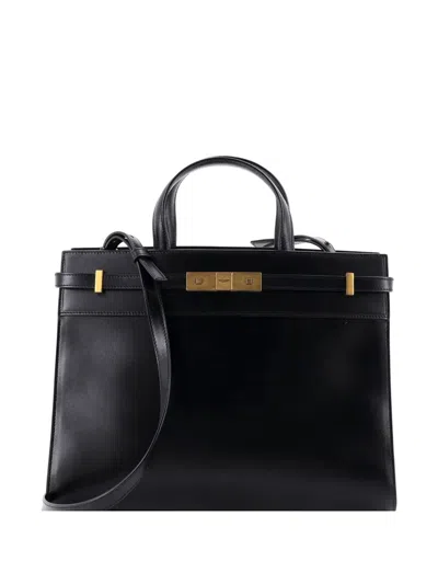 Pre-owned Saint Laurent Manhattan Tote Leather Small Shoulder Bag In Black