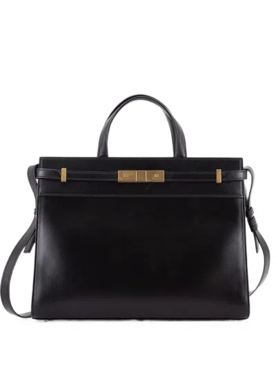 Pre-owned Saint Laurent Manhattan Tote Leather Small Shoulder Bag In Black