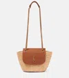 Saint Laurent Manon Mini Raffia And Leather Shoulder Bag In Naturel + Brick
