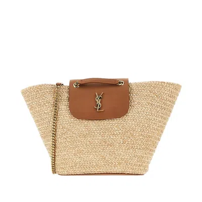 Saint Laurent 'manon' Raffia Basket Bag In Sand