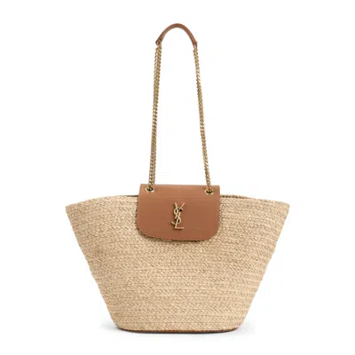 Saint Laurent Manon Raffia Tote Bag In Beige