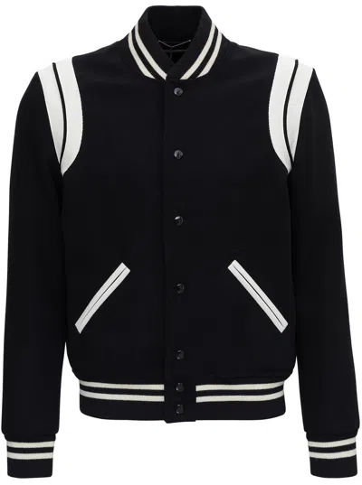 Saint Laurent Mans Wool Teddy Bomber Jacket In Black