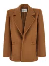 Saint Laurent Brown Coat With Classic Lapels And Shoulder Pads In Virgin Wool Woman In Beige