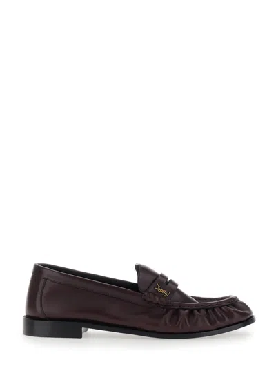 Saint Laurent Maroon Slip On Loafers In Multi