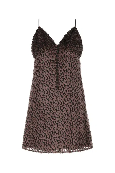 SAINT LAURENT MAROON TWO-TONE VELVET MINI DRESS