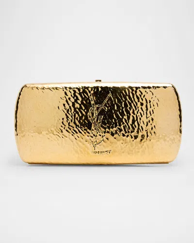 Saint Laurent Martele Ysl Clutch Bag In Hammered Metal In Gold