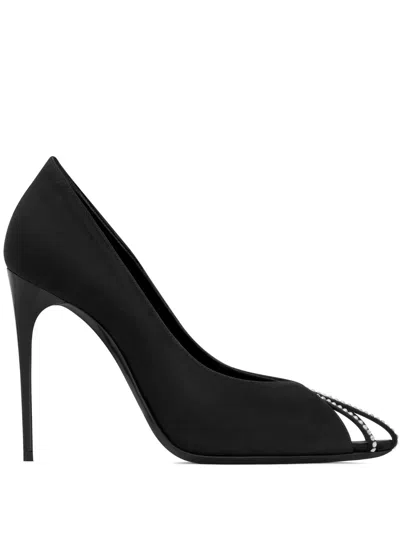 Saint Laurent Rhinestones Silk Satin Alix Pumps In Black