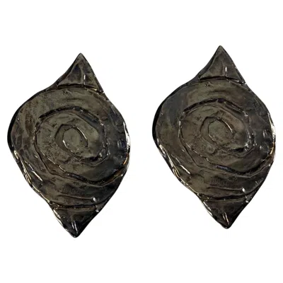 Pre-owned Saint Laurent Massive Yves  Ysl By Robert Goossens Eye Shape Gunmetal Earrings In Gray