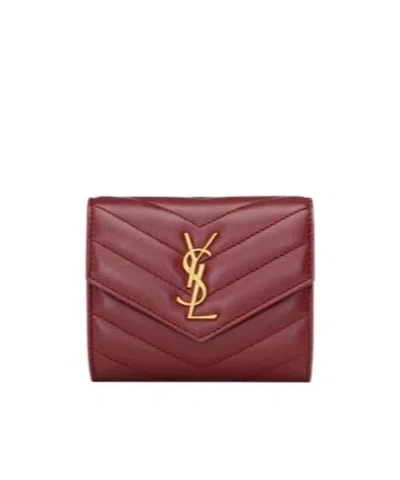 Saint Laurent Matelassé Multi-fold Wallet In Red