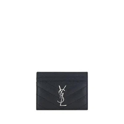 Saint Laurent Matelassé Calf Leather Card Case In Black