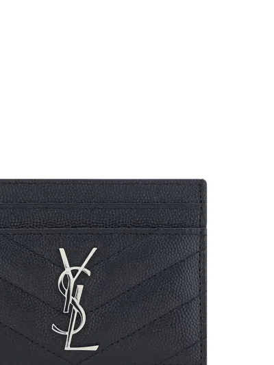 Saint Laurent Matelassé Calf Leather Card Case In Black