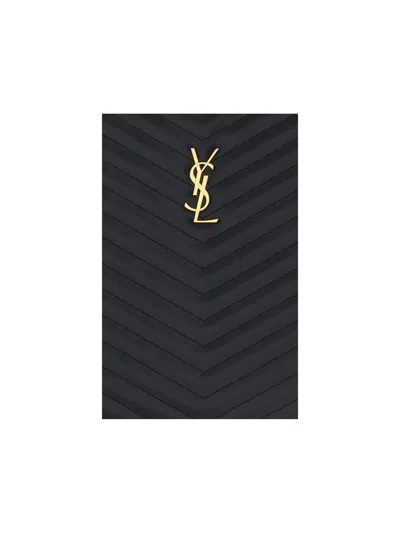 Saint Laurent Matelassé Calf Leather Clutch In Black