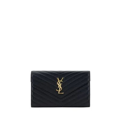 Saint Laurent Matelassé Calf Leather Wallet In Black