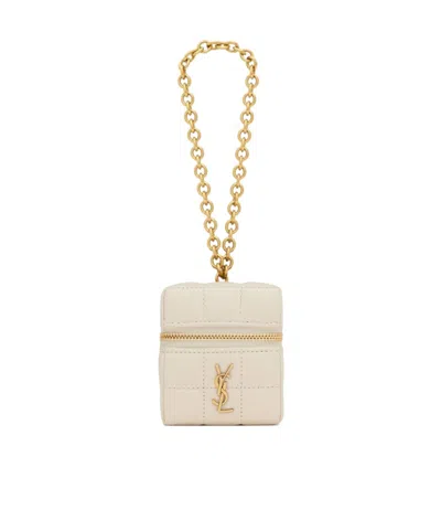 Saint Laurent Cassandre Matelassé Carré Mini Cube In Lambskin In White
