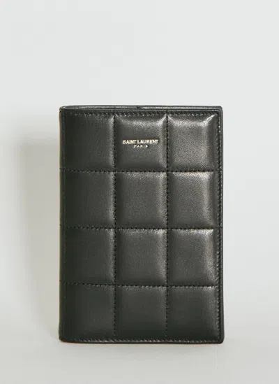 Saint Laurent Matelassé Carré Passport Case In Black