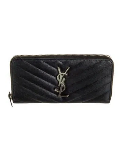 Pre-owned Saint Laurent Matelassé Chevron Zip Around Continental Quilted Pattern Continental Wallet In Blue