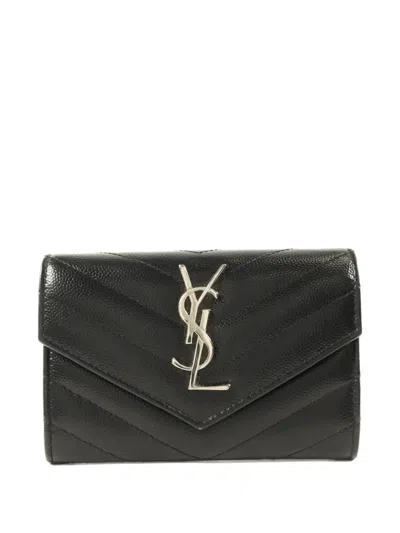 Pre-owned Saint Laurent Matelassé Envelope Wallet In Black