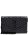 Saint Laurent Matelassé Grain De Poudre Monogram Chain Wallet (authentic Pre-loved) In Black