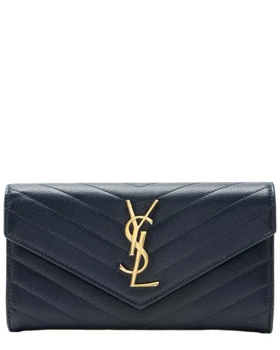 Saint Laurent Matelassé Grain De Poudre Monogram Wallet (authentic Pre-loved) In Blue