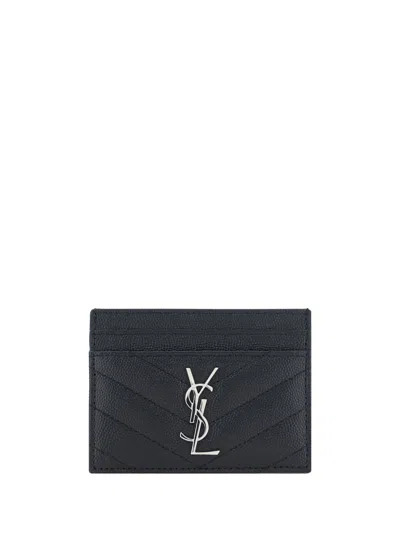 Saint Laurent Matelassé Leather Card Case In Black