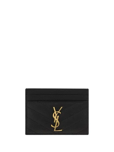 Saint Laurent Matelassé Leather Card Case In Black