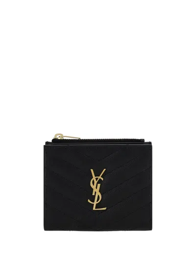 Saint Laurent Matelassé Leather Wallet In Black