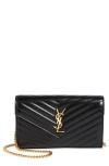 Saint Laurent Matelassé Leather Wallet On A Chain In Black