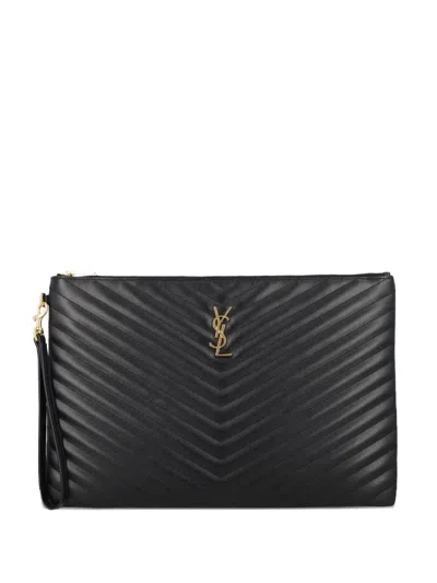 SAINT LAURENT MATELASSÉ LOGO CLUTCH BAG