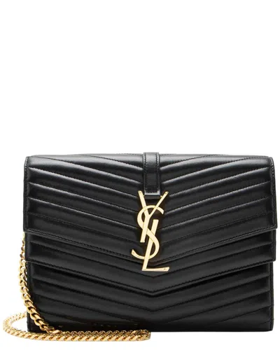 Saint Laurent Matelassé Monogram Sulpice Chain Wallet (authentic Pre-loved) In Black