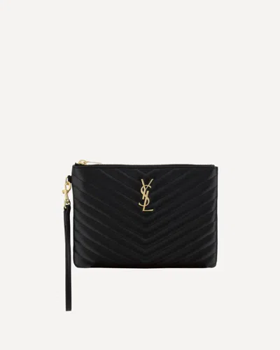 Saint Laurent Matelassé Pouch Bag In Black