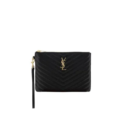 Saint Laurent Matelassé Pouch Bag In Black