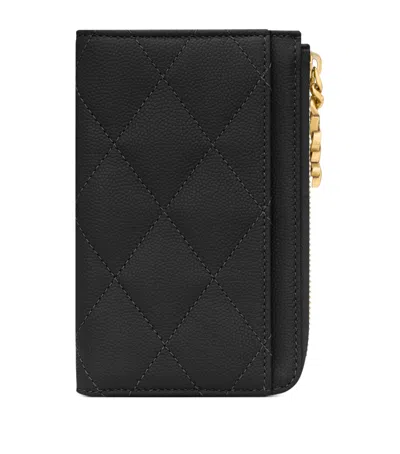 Saint Laurent Matelassé Zip-up Card Holder In Black
