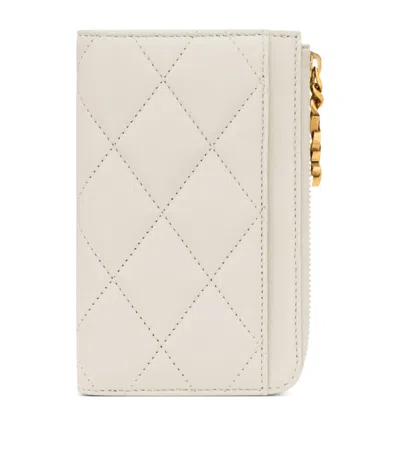 Saint Laurent Matelassé Zip-up Card Holder In White